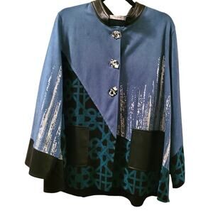 Lemongrass Womens Peacock Contrast Faux Suede Jacket Blazer Top Size XL